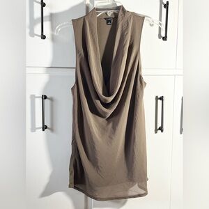 Ann Taylor Draped Neckline, Sleeveless, Lined Top (M) Taupe
